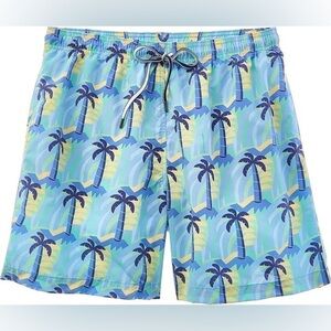 J. McLaughlin Men's Swim Trunks Gibson Shorts Blue Palms Print Sz Medium
